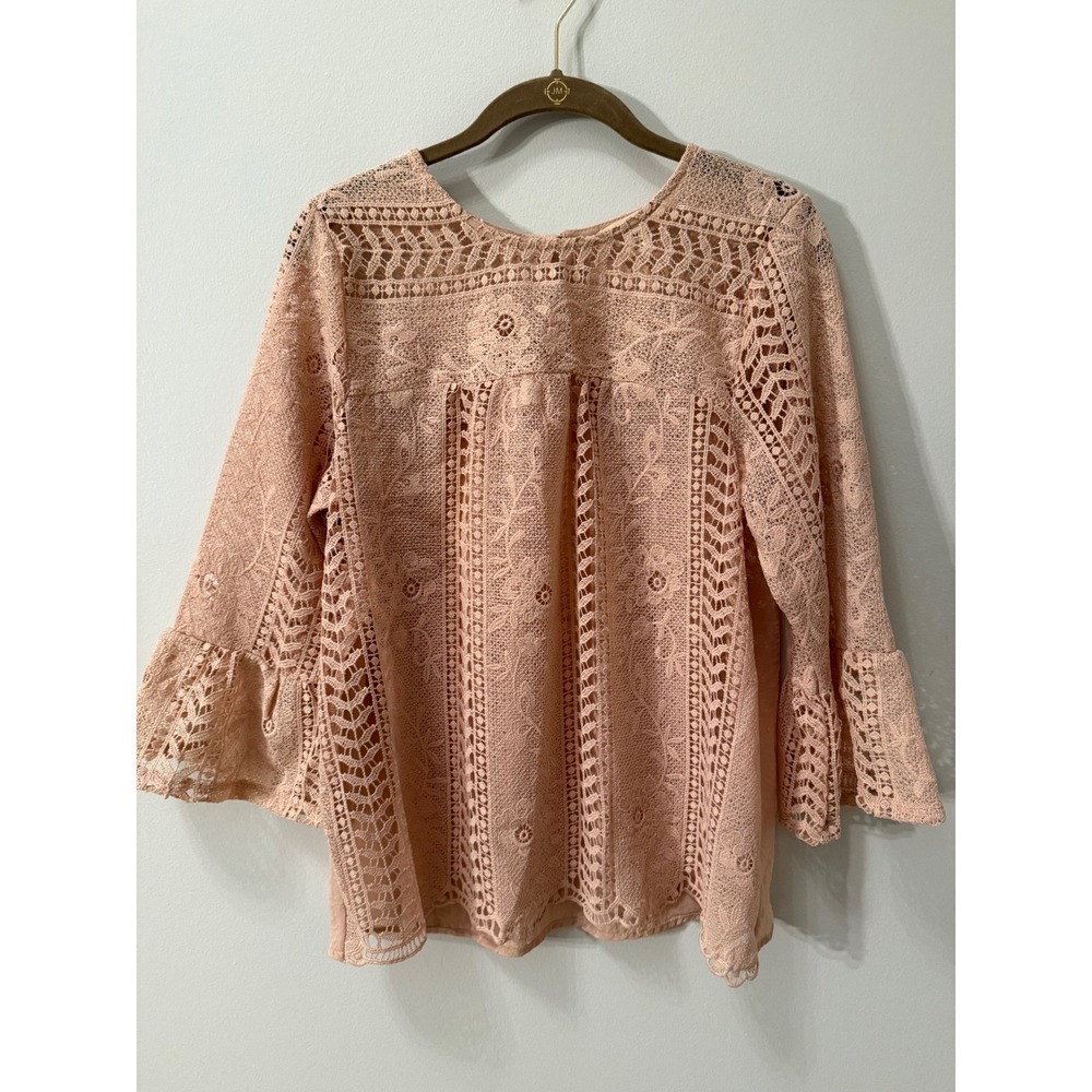 Miami Lace Bell Sleeve boho blush pink lace blouse Women's Size Medium